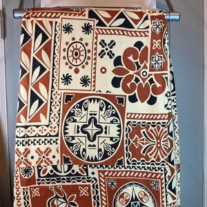 1950’s coverlet. Tiki Polynesian design in‎ cream black and brown. 114 x 116